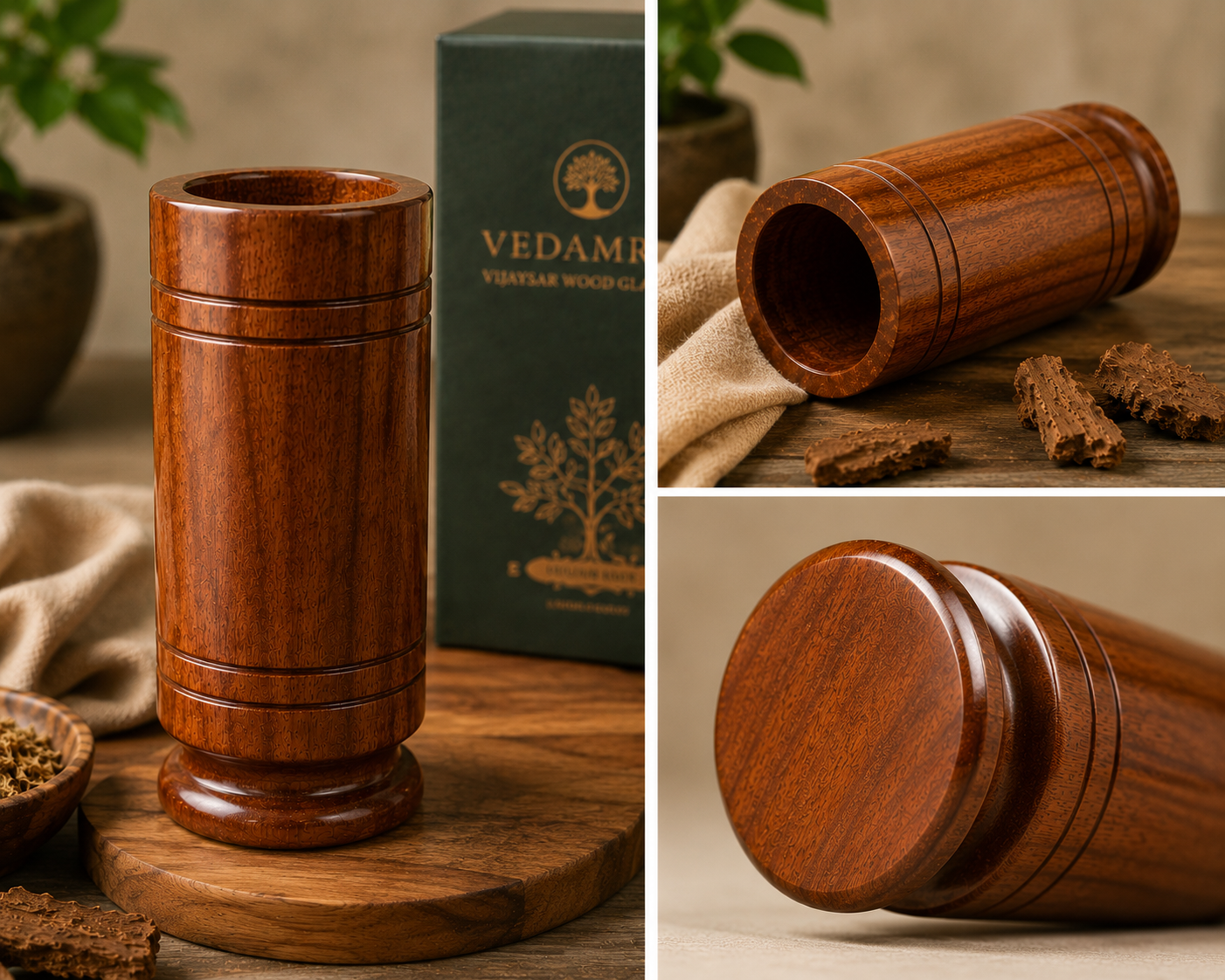 Vedamrit Vijaysar Wood Glass — multiple angles